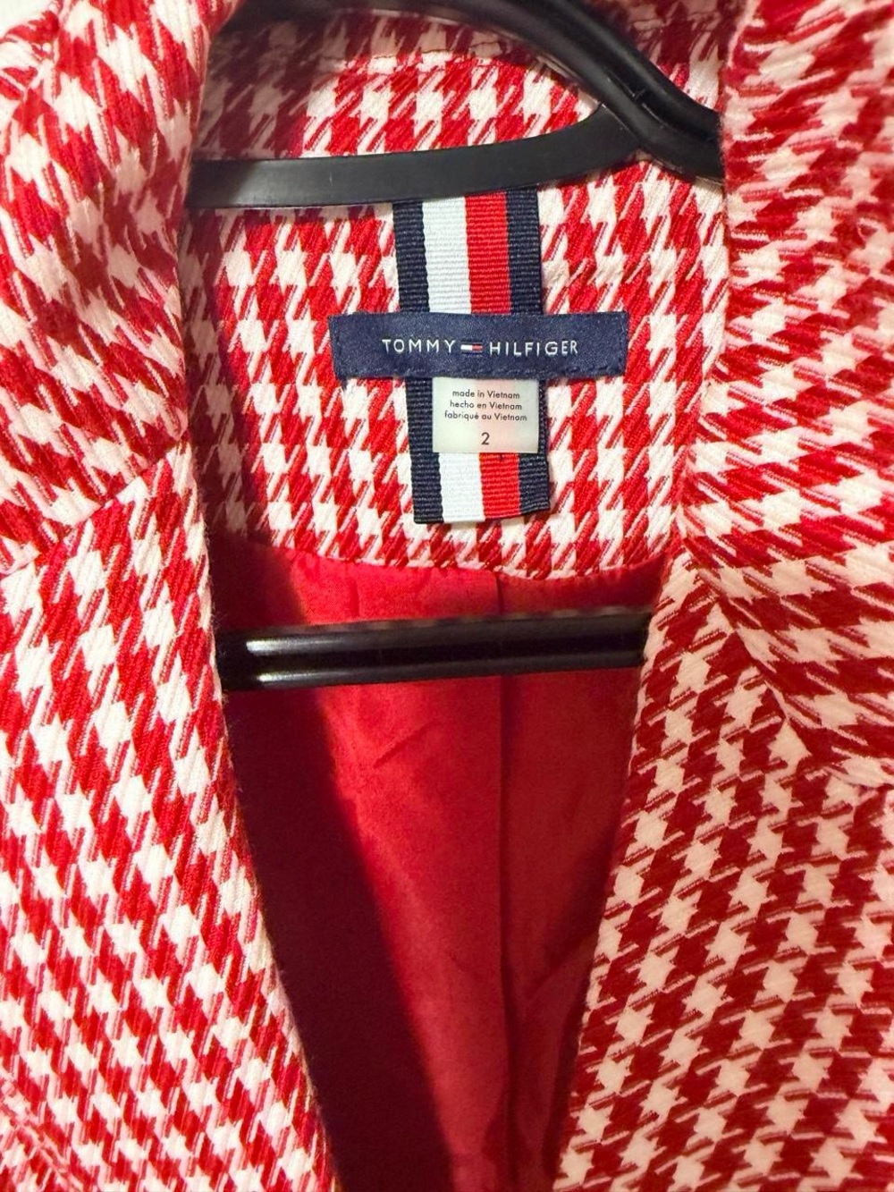 Tommy Hilfiger Red & White Houndstooth Shawl-Collar Blazer - Picture 2 of 3